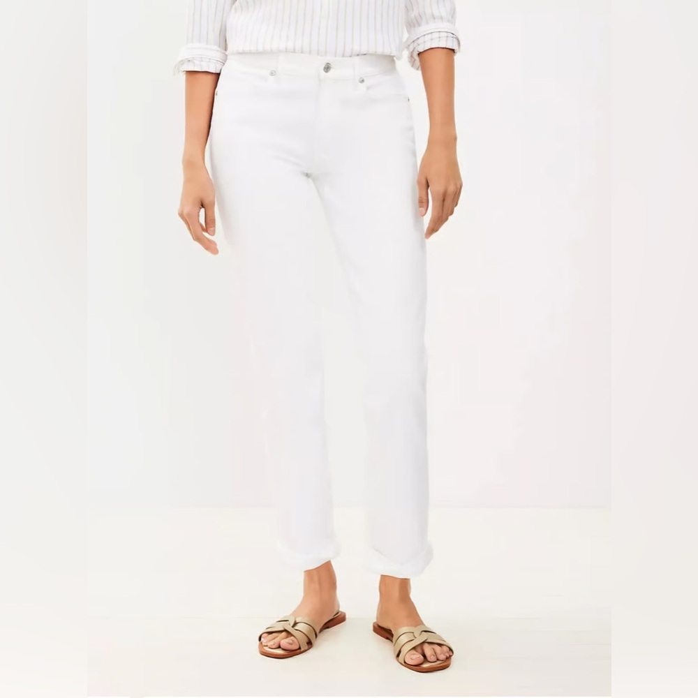 Loft Girlfriend White Straight Leg Women's Jeans Mid Rise Regular Fit